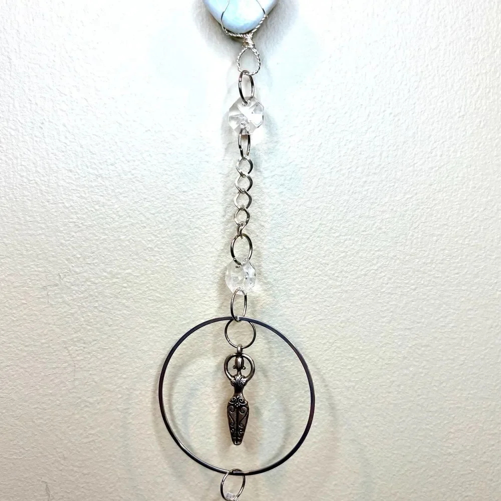 Blue Calcite Hanging | Silver Goddess Charm | Intuition Creativity Stone Decor